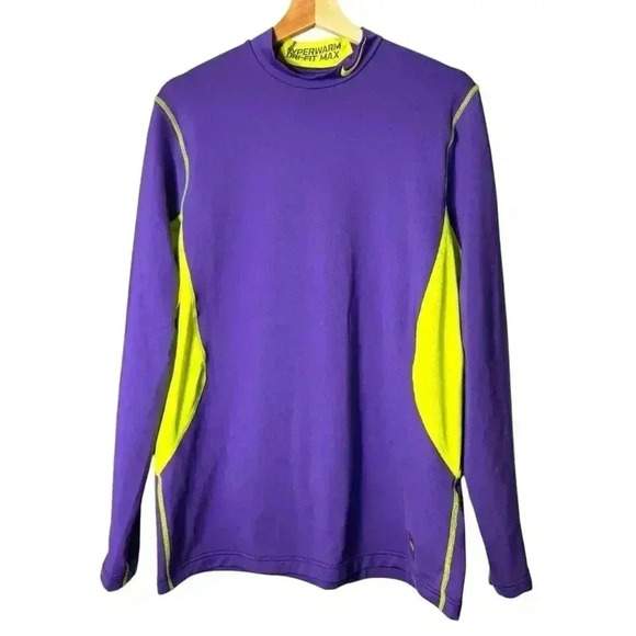 Nike Pro Shirt Mens Large Combat Hyperwarm  Dri-Fit Compression Volt/Purple Buzz - Picture 6 of 9
